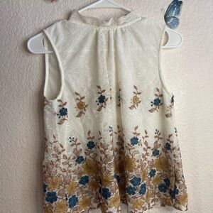 Harlyn  womens tank top ivory blue floral sleeveless  mock  neck lace lined